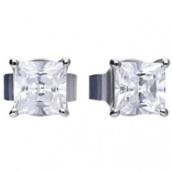 Diamonfire Silver Zirconia Princess Cut Stud Earrings For Women