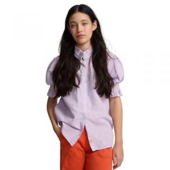 Top de lino malva con dobladillos femeninos