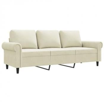 Canapé 180 cm Crème 3 places Velours