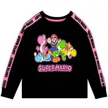 Mario & Yoshi Girl’s Cropped Sweatshirt – Black, Size 6-7