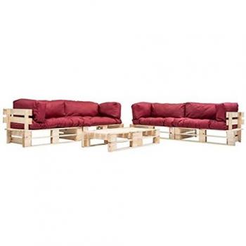 Canapé de Jardin en Bois avec Coussins Rouges 6 pcs