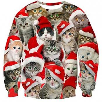 Pull à capuche RAISEVERN unisexe, thème Chat Noël, couleur émotion, taille M
