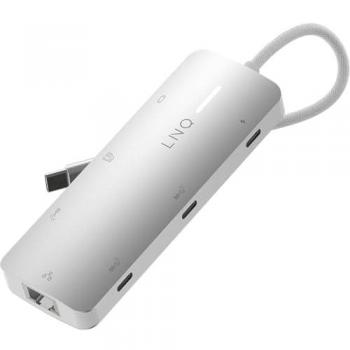 LINQ LQ49081 8in1 Multiport Adapter – 140 W, HDMI, Ethernet, 2×USB‑C, 2×USB‑A, SD Kartenleser, Grau