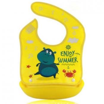 Babero de silicona para bebés, impermeable, unisex, con dibujos animados y recolector de migajas