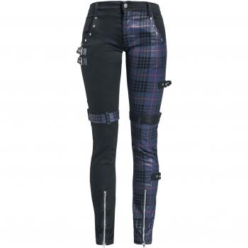 Gothicana Femme‑Robe – Muster‑Nieten Stoffhose – Größe W28–W30 L32 – Schwarz & Blau
