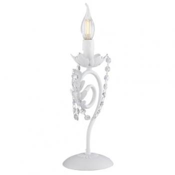 Lampada da Tavolo Shabby Chic in Ferro Battuto Bianco con Cristalli Damasco 1 Luce