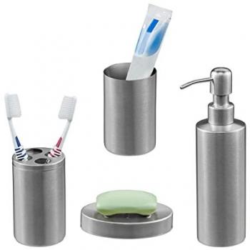 Accessoires de salle de bain argentés, 4 pièces en inox et plastique