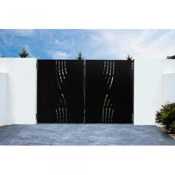 Puerta abatible de acero 3m Nali Veleta H.200cm negro mate