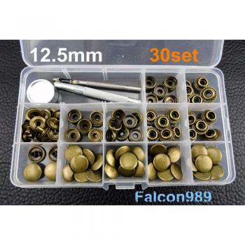 Boutons de couture laiton antique 30 mm – ensemble boîte cuir artisanal + kit attaches