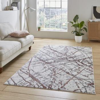 Metallic Abstract Pink and Silver Living Room Rug
