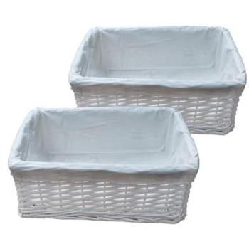 PureEco Wicker & Cloth Basket – Medium, White Finish (43x32x16 cm)