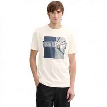 TOM TAILOR Herren Jeans-Shirt – Weißer Frontprint, 100 % Baumwolle, Rundhals