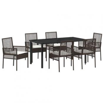 VidaXL Gartenmöbel-Set 7‑Stück, Kissen in Braun Poly Rattan