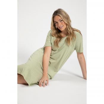 Camicia da notte ecologica a righe, scollo tondo, Donna, Verde, Taglia: 32/34