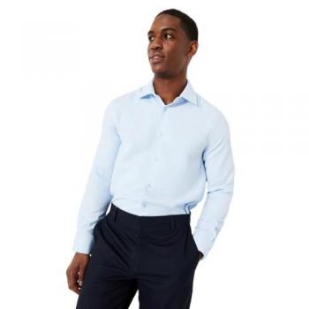 Burton Mens Slim Fit Long Sleeve Basket Weave Shirt – 16.5 Blue Cotton