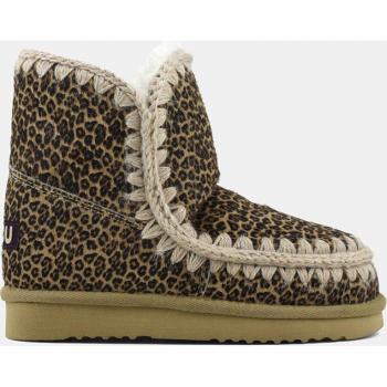 Botas de mujer en serraje con animal print y detalle de ganchillo de Mou