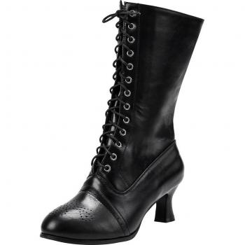 Women’s Pointed Toe Ankle Boots with Lace and Medium Heels
