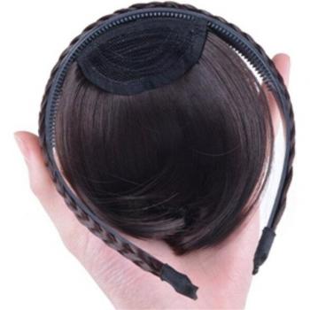 Extensiones de clip con flequillo corto sintético para mujeres de cabello negro