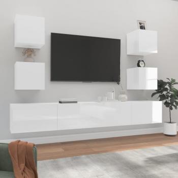 Mueble de TV blanco brillante de 6 piezas