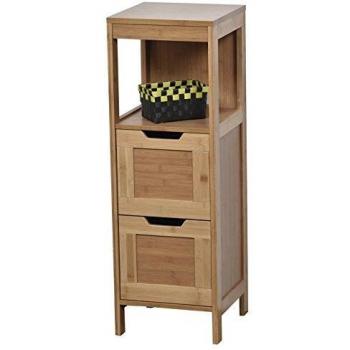Meuble de rangement en bambou avec 2 tiroirs et 1 étagère, hauteur 89.5 cm