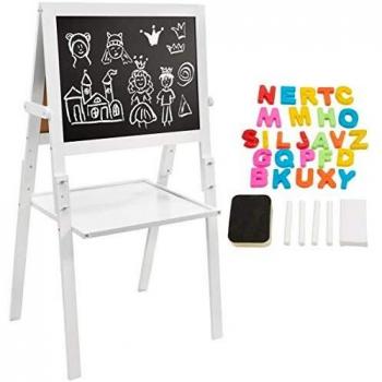 Chevalet pliant en bois – Tableau double face magnétique avec feutre et tableau noir à craie, éponges et lettres aimantées, hauteur ajustable