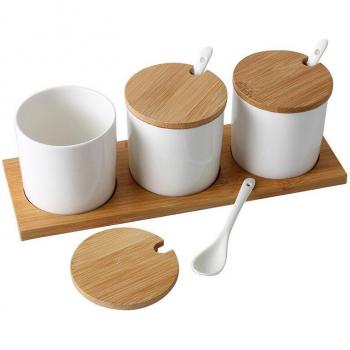 3-Piece Ceramic Seasoning Box Set with Marble Pattern