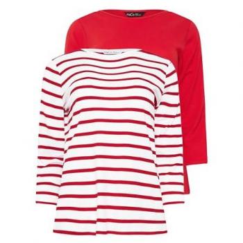 M&Co 3‑Pack Floral & Stripe Slash Neck Tees, Red, Size 10