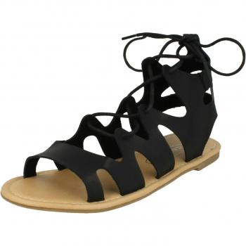 Lace-Up Black Synthetic Gladiator Women’s Flat Sandals (UK 4 / EU 37 / US 6)