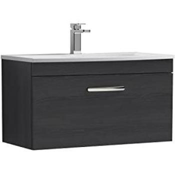 Nuie Athena Compact Wall-Mounted Vanity – 1 Drawer, Ceramic Basin, Charcoal Black (800 mm)