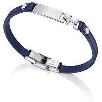 Pulsera Viceroy Fashion de acero y piel azul con placa de acero y cruz para niño