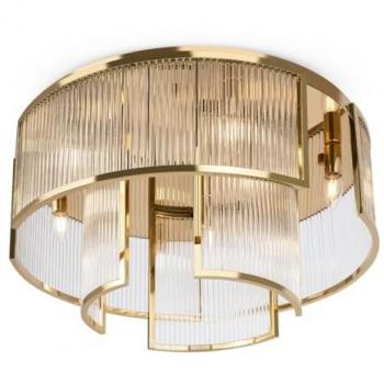 Goldene Art Déco Deckenleuchte Klara, Licht-Erlebnisse, Ø 65 cm, E14