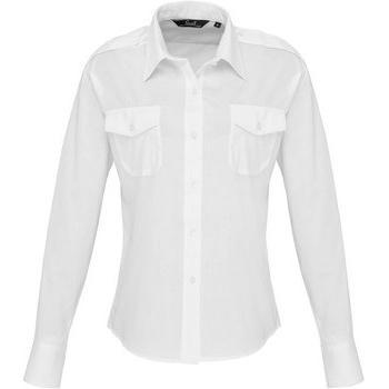 Premier Women's Long Sleeve Pilot Shirt (White)