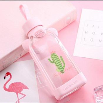 Heart Pattern Cherry Blossom Glass Bottle