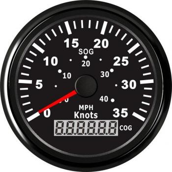 SpeedNav 9‑32 V – Tensiomètre bateau 0–35 nœuds, GPS automatique (LED rouge) + antenne (noir/blanc)