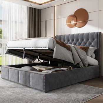 Coffre Chic Velours – Lit Double sans Matelas