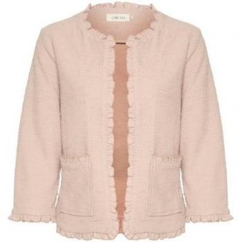 Women's Pink Cardigan in Cream with Rose Dust and Ruffles