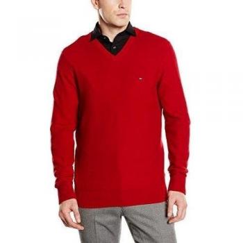 Suéter Rojo Chili Pepper Tommy Hilfiger Honeycomb V-nk Hombre