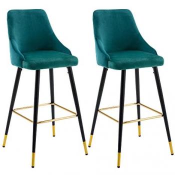 Duhome Barhocker 2x Samt Tresenhocker mit Metallgestell und Lehne