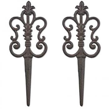 Picchetti Decorativi da Giardino in Ghisa, Set di 2, Design Vintage, HxL: 32x12 cm, Colore Marrone