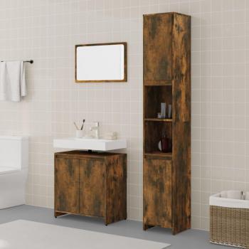 Meubles de Salle de Bain 3 pièces – Rangement Lavabo, Placard & Miroir (Chêne Brûlé)