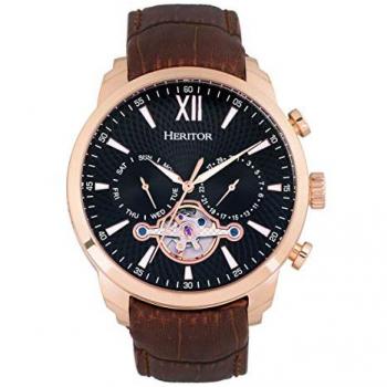 Arthur Semi-Skeleton Leather-Band Watch with Day & Date