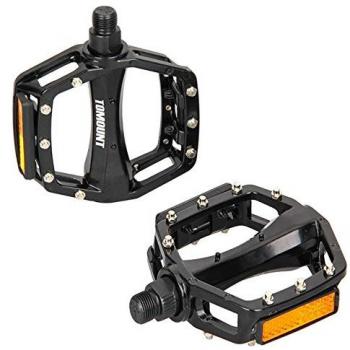 Fahrradpedale, TOMOUNT große Fläche Pedale 9/16 aus Aluminium mit Reflektoren und Anti-Rutsch-Spikes, Schwarz