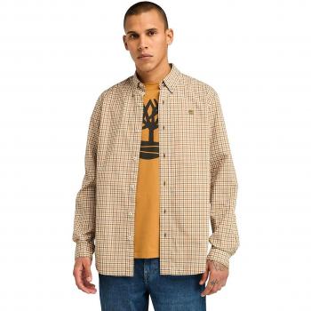Camicia a Maniche Lunghe Timberland Stretch Poplin Gingham Verde Oliva Scontata XL