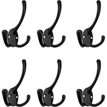 Ganchos de tres puntas para abrigo, alta resistencia, instalación en pared con 12 tornillos, estilo retro, rústico, 6 unidades