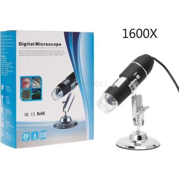 1600X Digital Microscope with USB Camera and 8LED Magnifying Lamp