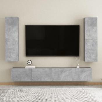 Set di Mobili Porta TV 4 pz in Legno Grigio Cemento