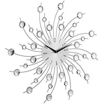 Relaxdays Wanduhr XL mit Glitzer, 50 cm Durchmesser, silber, Eisen