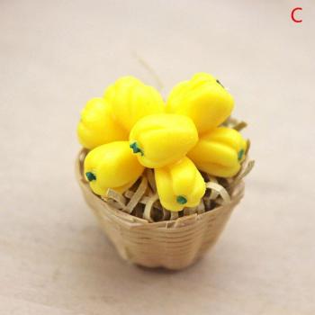 1:12 Dollhouse Miniature Bamboo Basket with Artificial Fruits and Vegetables