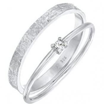 Elli Solitärring Stapelring Kristall Solitär Bandring Set 925 Silber