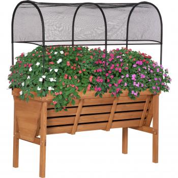 Outsunny Huerto Urbano Elevado de Madera 120x55x143 cm Mesa de Cultivo de Jardín con Red de Sombra